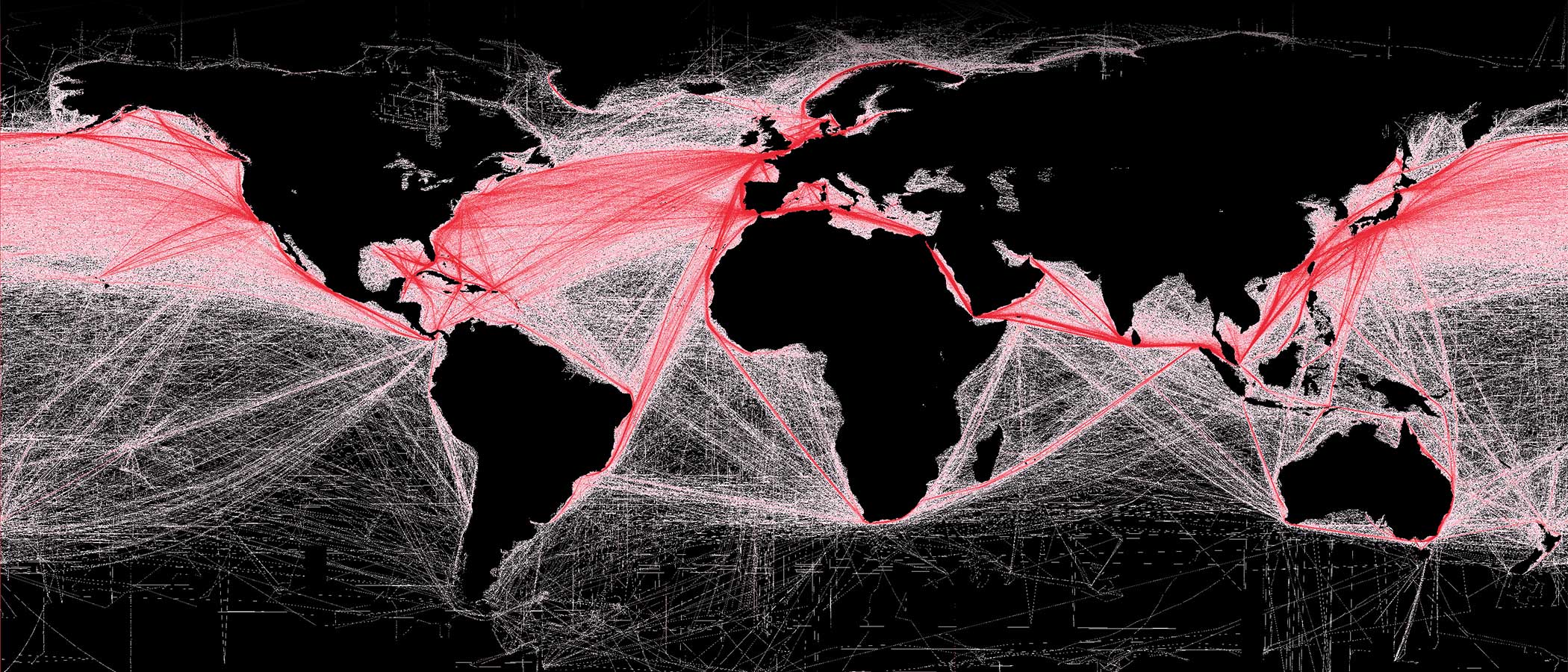 Map of global commercial shipping routes.