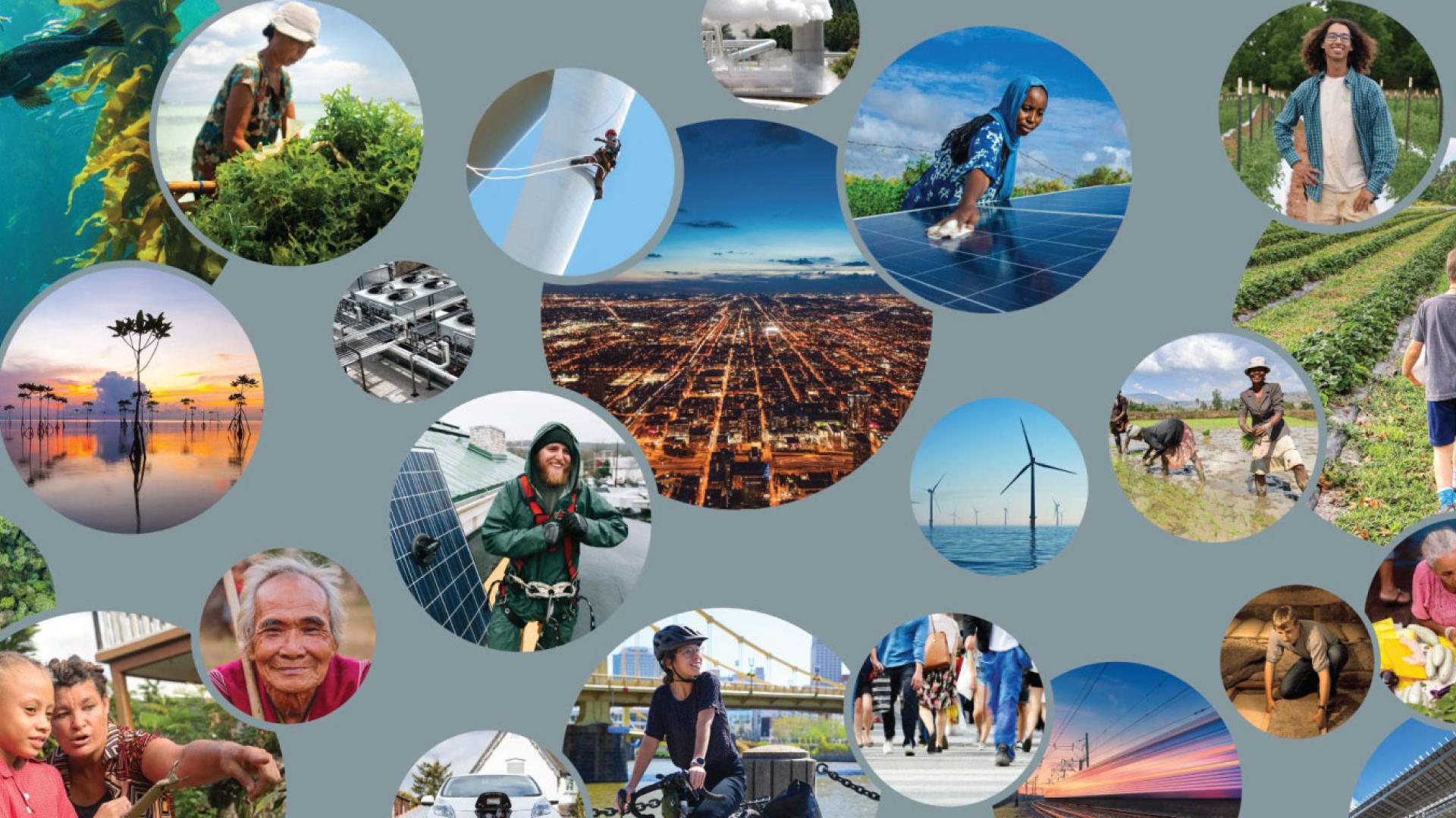 circles filled with images of climate solutions